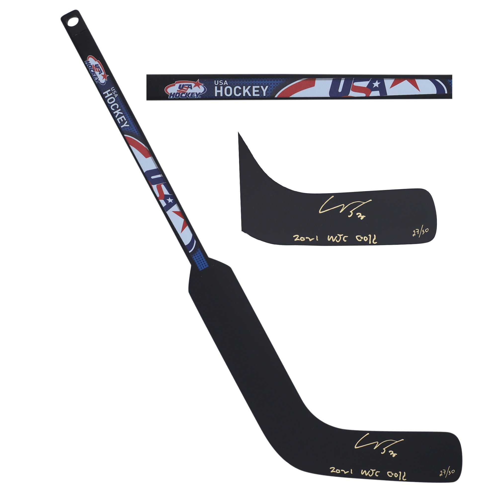 Mini bastone da portiere in composito autografato da Spencer Knight USA Hockey con iscrizione "2021 WJC GOLD" - Edizione limitata di 30