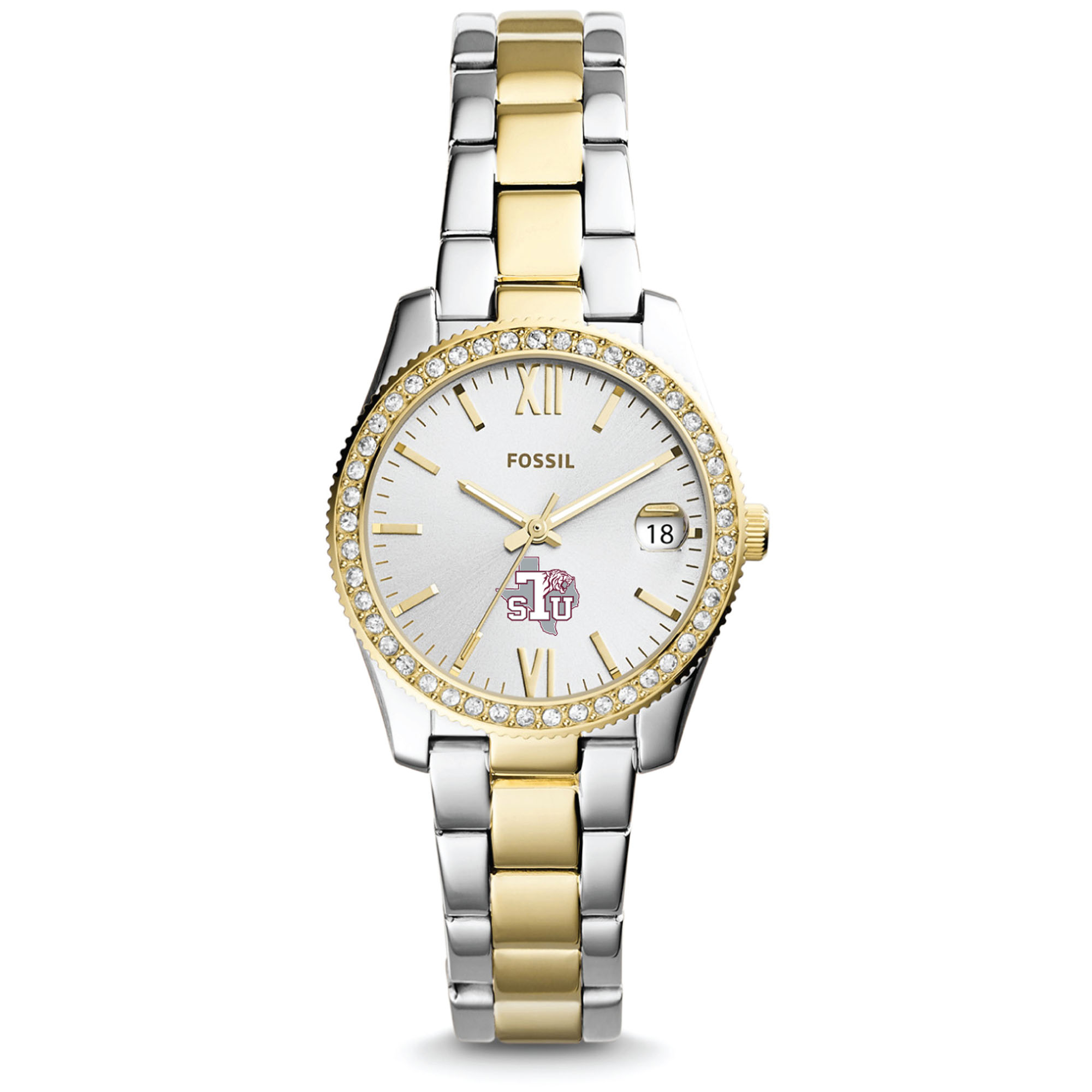 Women’s Fossil Texas Southern Tigers Scarlette Mini Two Tone Stainless Steel Watch Women’s Fossil Texas Southern Tigers Scarlette Mini Two Tone Stainless Steel Watch