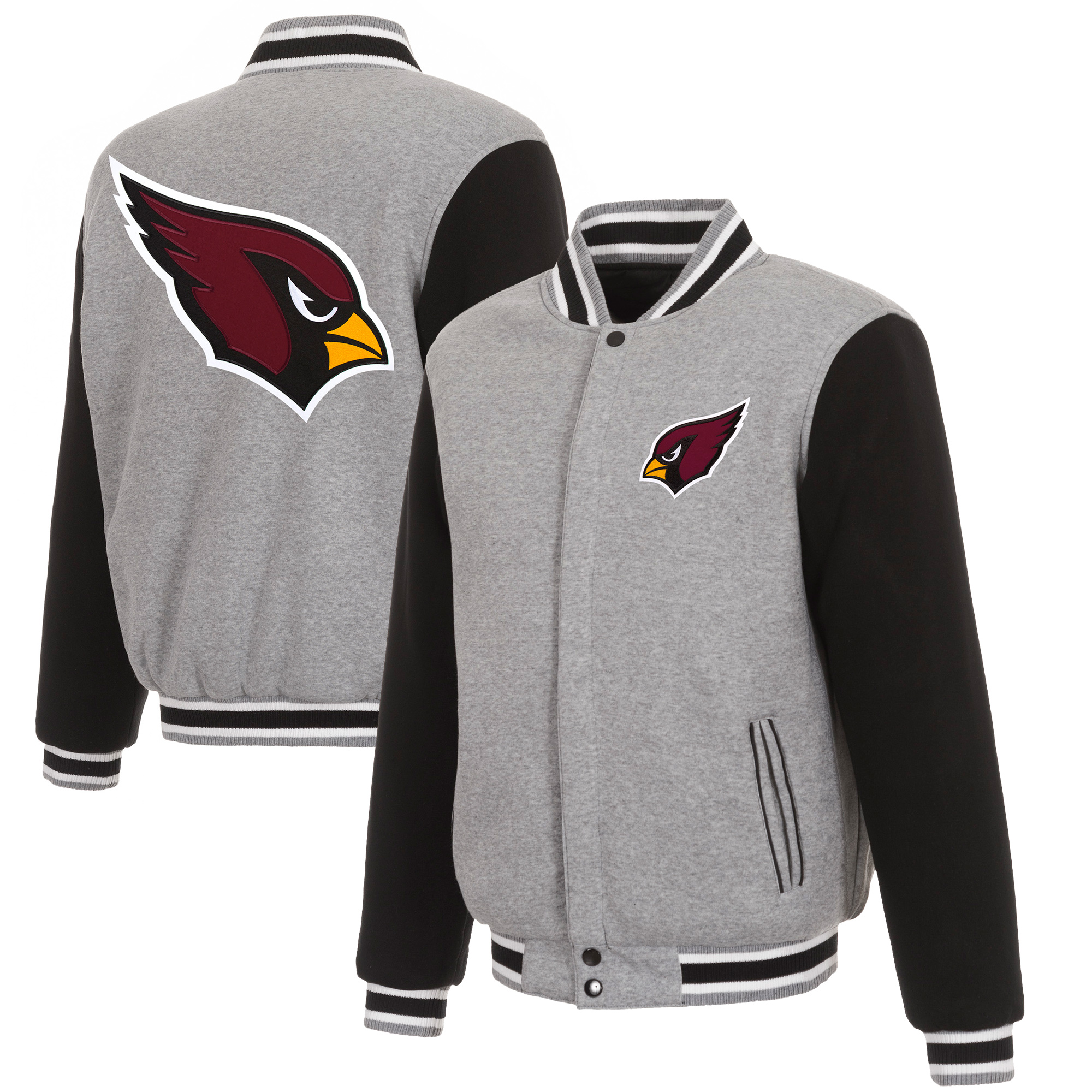 Men's JH Design Gray/Black Arizona Cardinals Reversible Fleece Full-Snap Jacket
