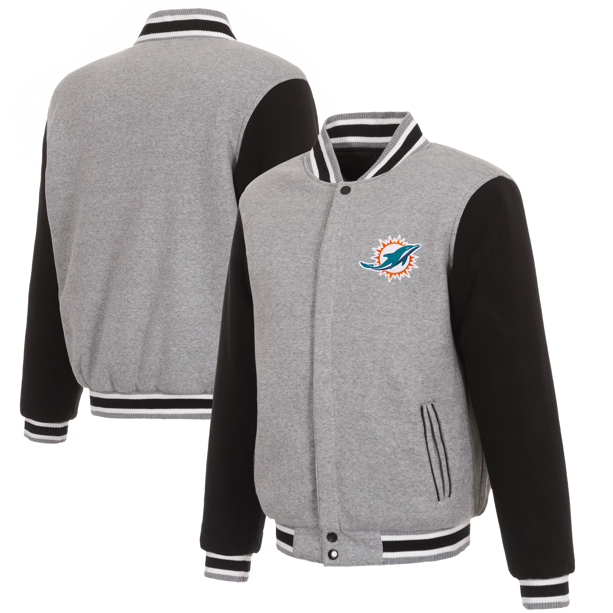 Men's JH Design Gray/Black Miami Dolphins Reversible Fleece Full-Snap Jacket