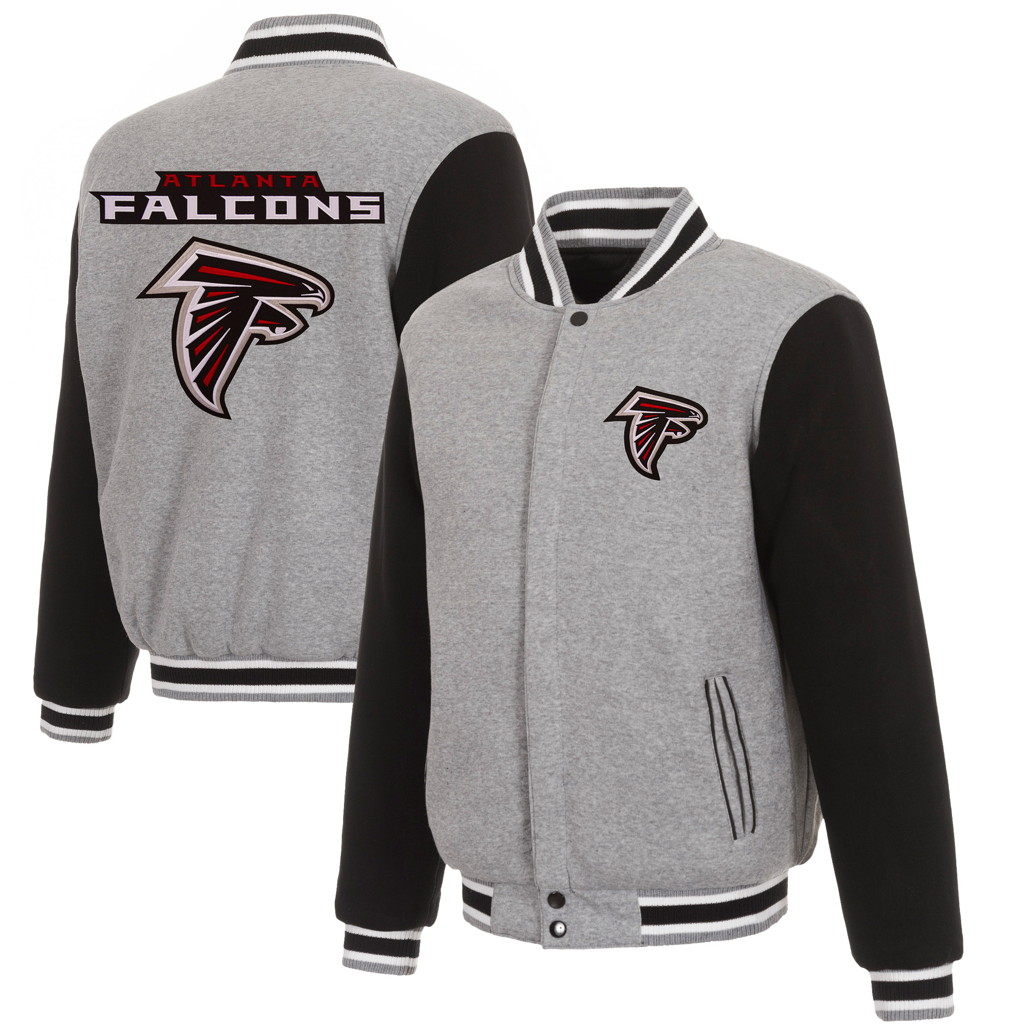 Men's JH Design Gray/Black Atlanta Falcons Reversible Fleece Full-Snap Jacket