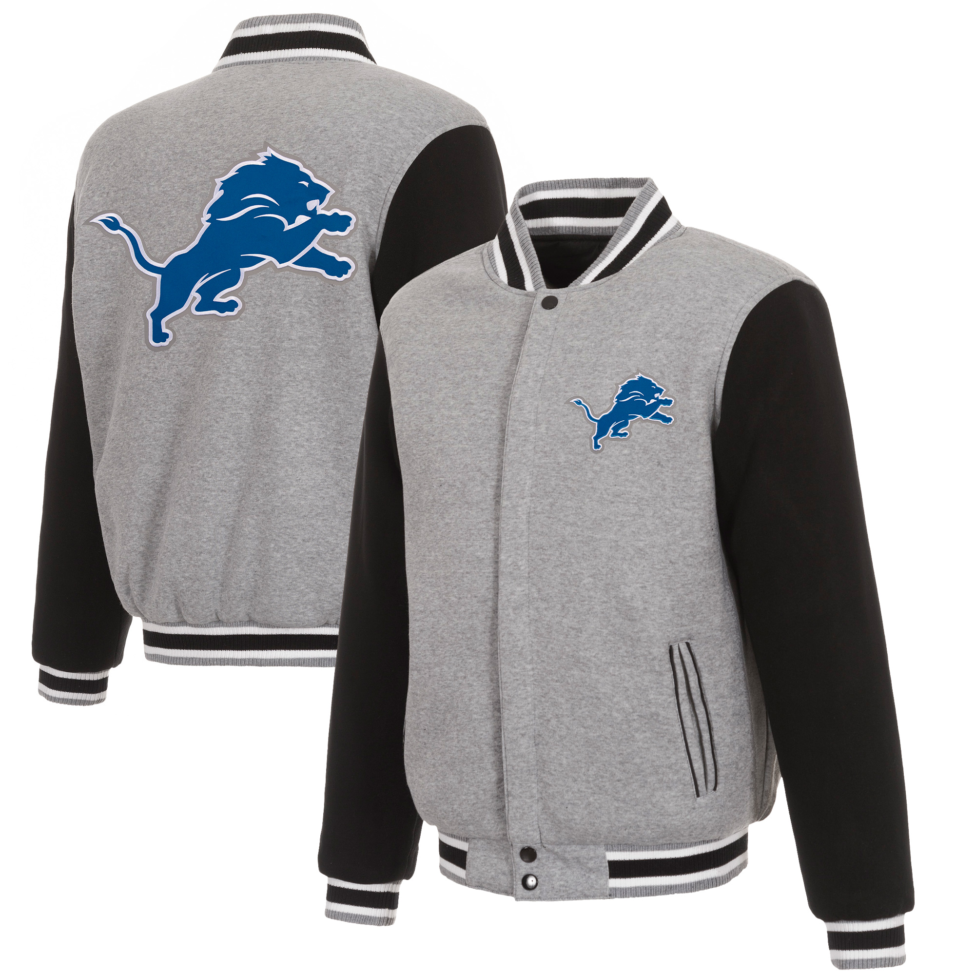 Men's JH Design Gray/Black Detroit Lions Reversible Fleece Full-Snap Jacket