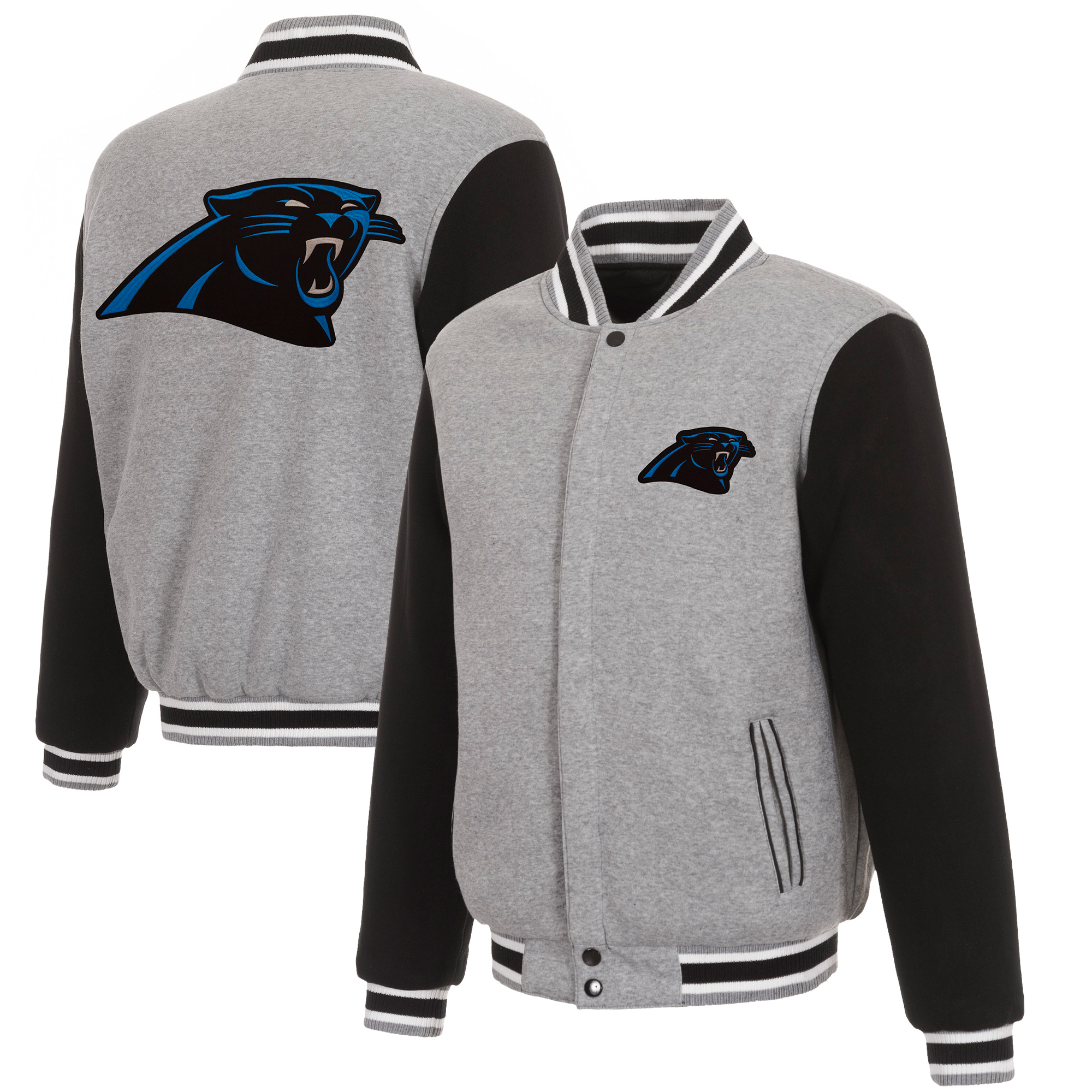 Men's JH Design Gray/Black Carolina Panthers Reversible Fleece Full-Snap Jacket