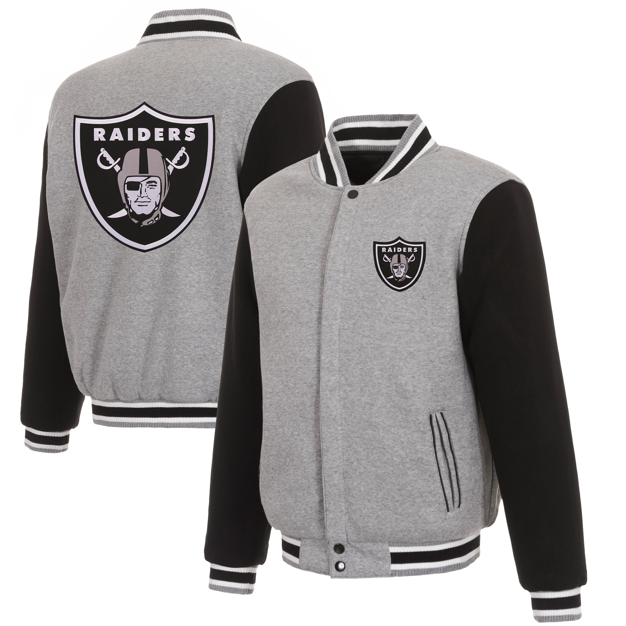 Men's JH Design Gray/Black Las Vegas Raiders Reversible Fleece Full-Snap Jacket