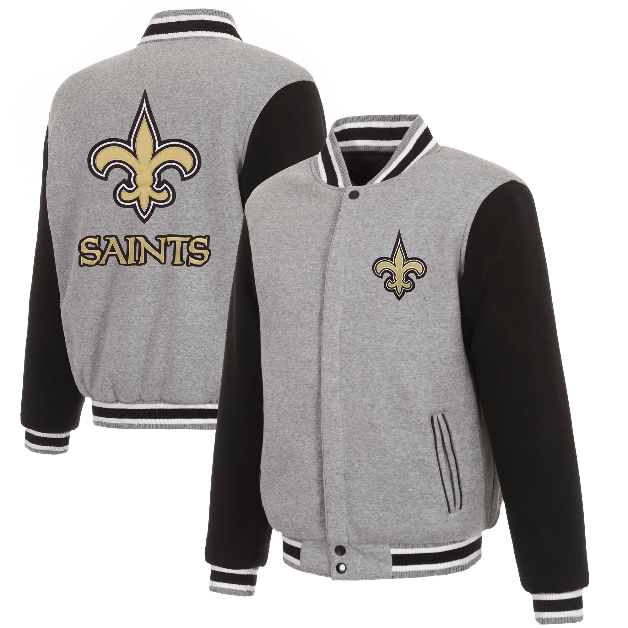 Men's JH Design Gray/Black New Orleans Saints Reversible Fleece Full-Snap Jacket