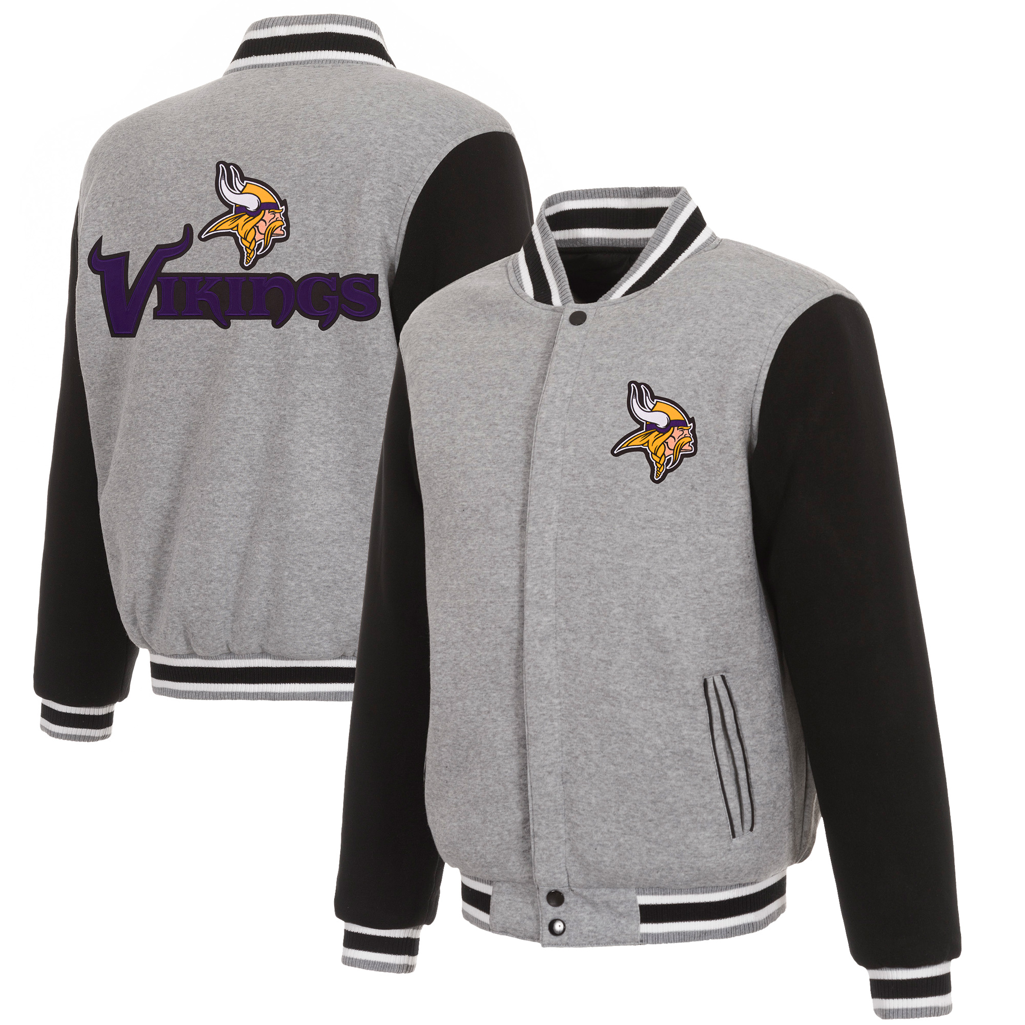 Men's JH Design Gray/Black Minnesota Vikings Reversible Fleece Full-Snap Jacket