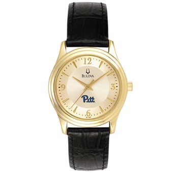 Women's Bulova Gold/Black Pitt Panthers Stainless Steel Watch with Leather Band