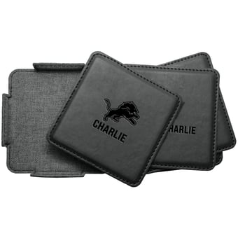 Detroit Lions 4-Pack Personalized Leather Coaster Set