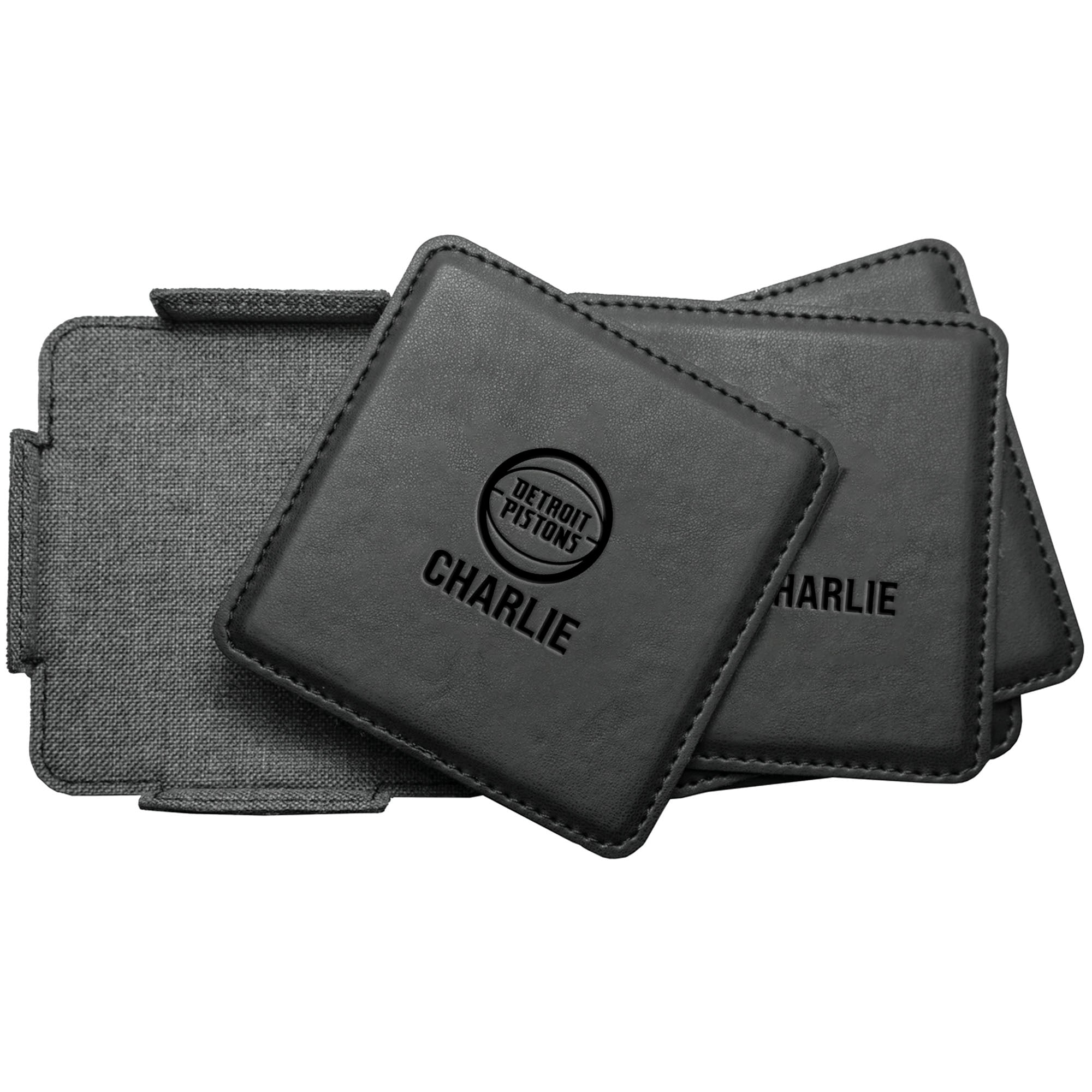Detroit Pistons 4-Pack Personalized Leather Coaster Set