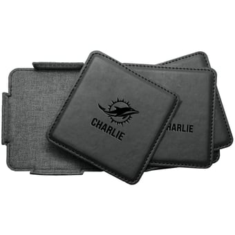 Miami Dolphins 4-Pack Personalized Leather Coaster Set