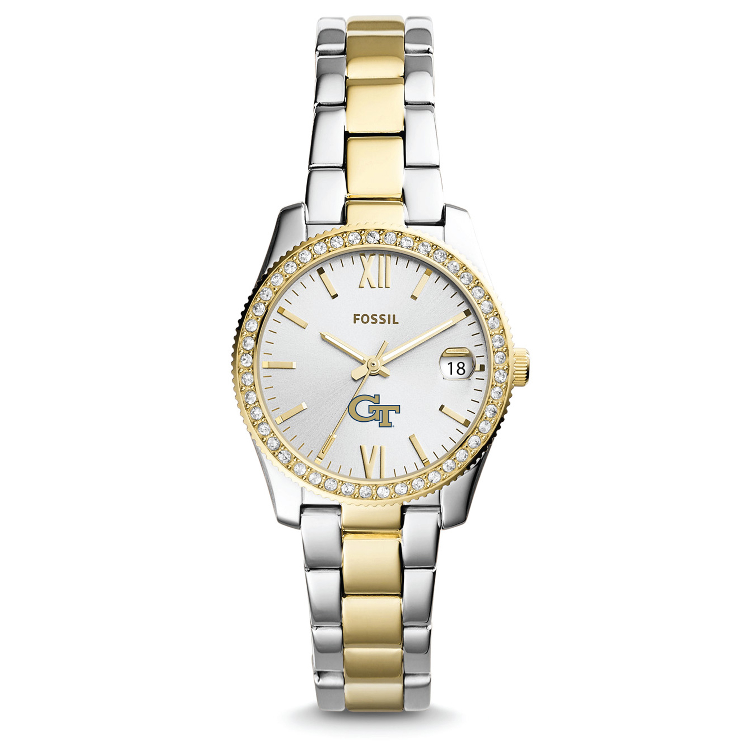 Women's Fossil Georgia Tech Yellow Jackets Scarlette Mini Two Tone Stainless Steel Watch