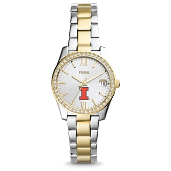 Women's Fossil Illinois Fighting Illini Scarlette Mini Two Tone Stainless Steel Watch