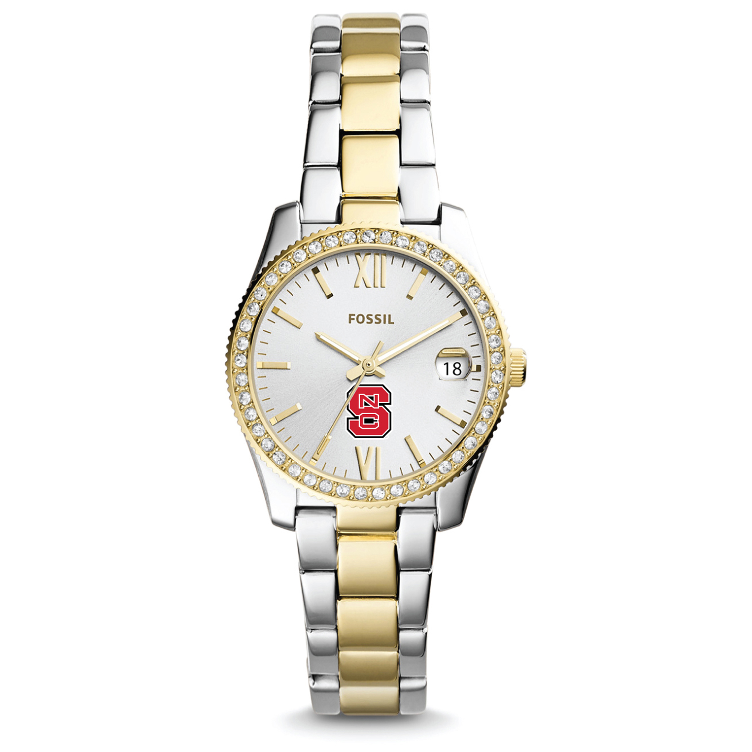 Women's Fossil NC State Wolfpack Scarlette Mini Two Tone Stainless Steel Watch