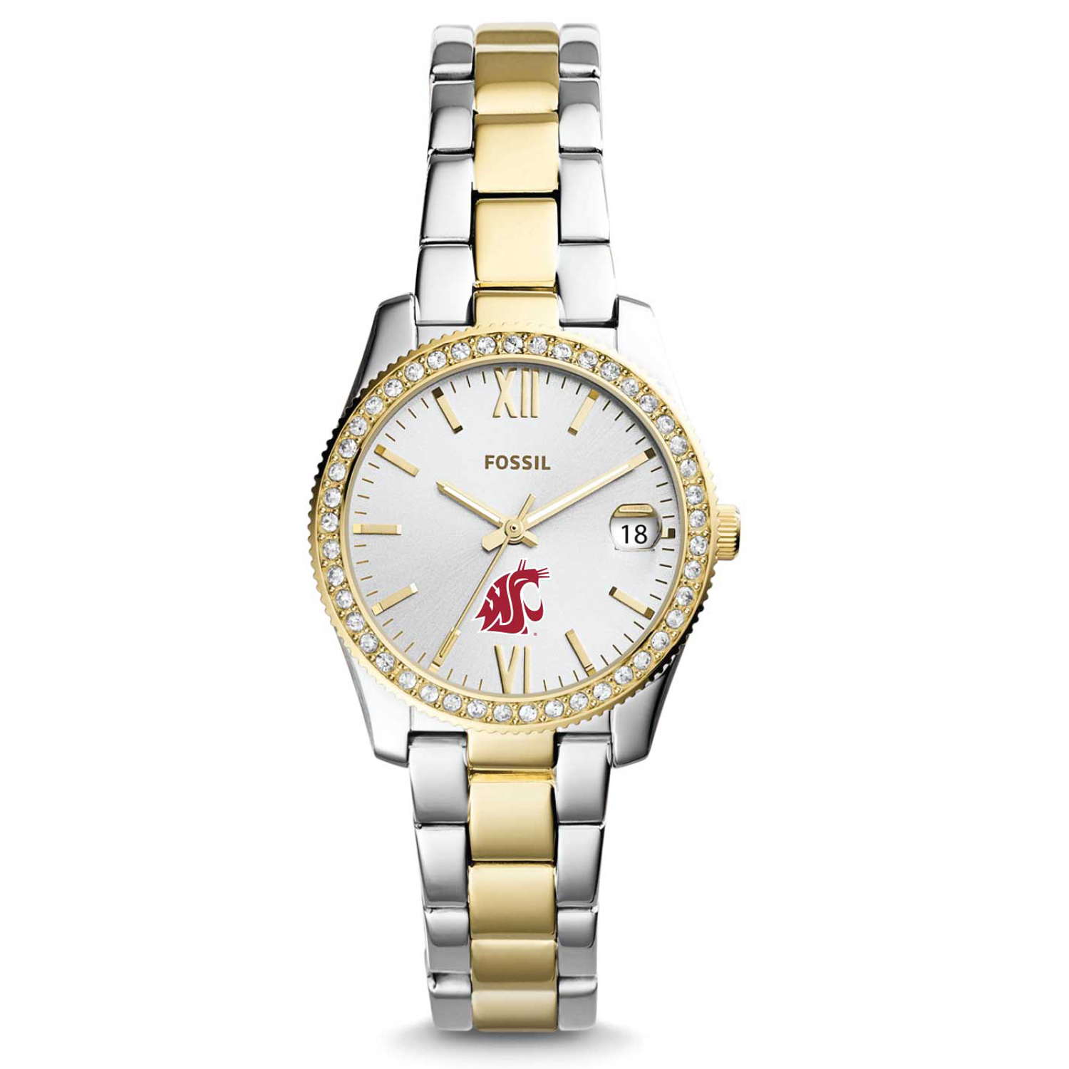 Women's Fossil Washington State Cougars Scarlette Mini Two Tone Stainless Steel Watch