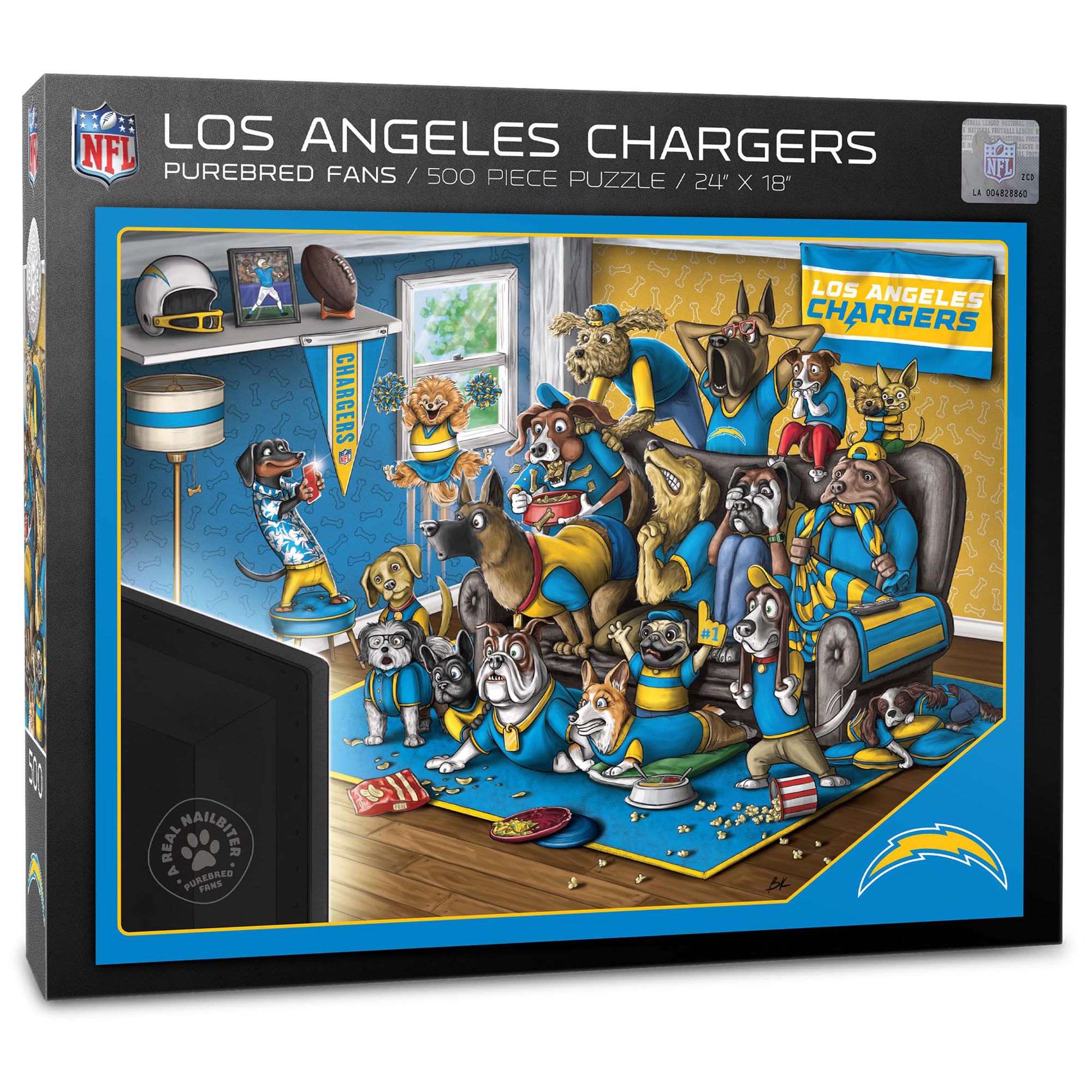 Fanpoint Los Angeles Chargers Purebred Fans 18'' x 24'' A Real Nailbiter 500-Piece Puzzle