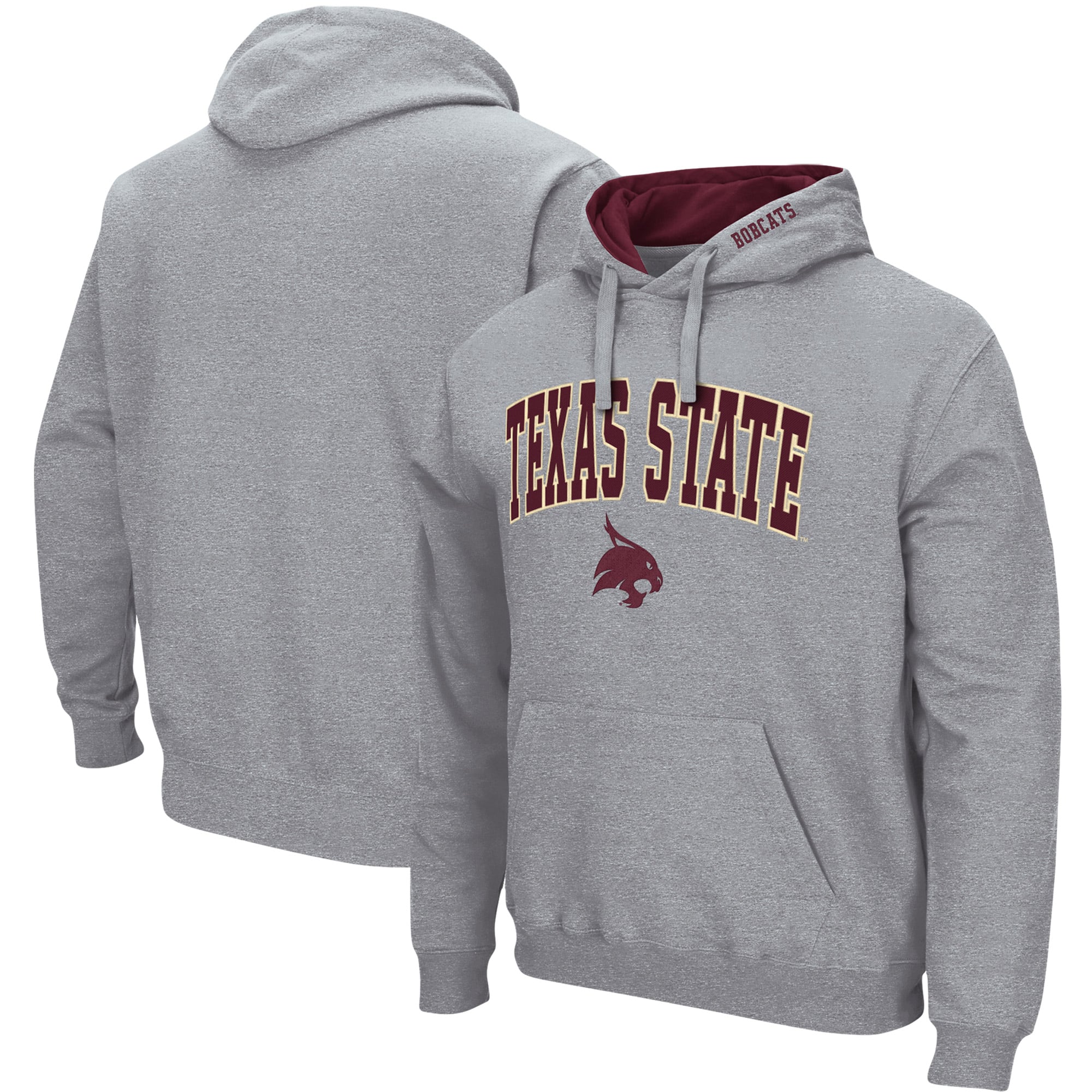 Men's Colosseum Heather Gray Texas State Bobcats Arch & Logo 3.0 Pullover Hoodie