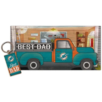 Miami Dolphins 6'' x 12'' Best Dad Truck Sign & Key Chain Bundle