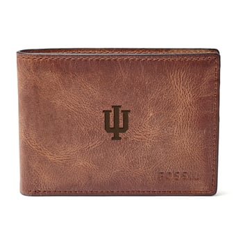 Men's Fossil Brown Indiana Hoosiers Derrick Front Pocket Leather Bi-Fold Wallet