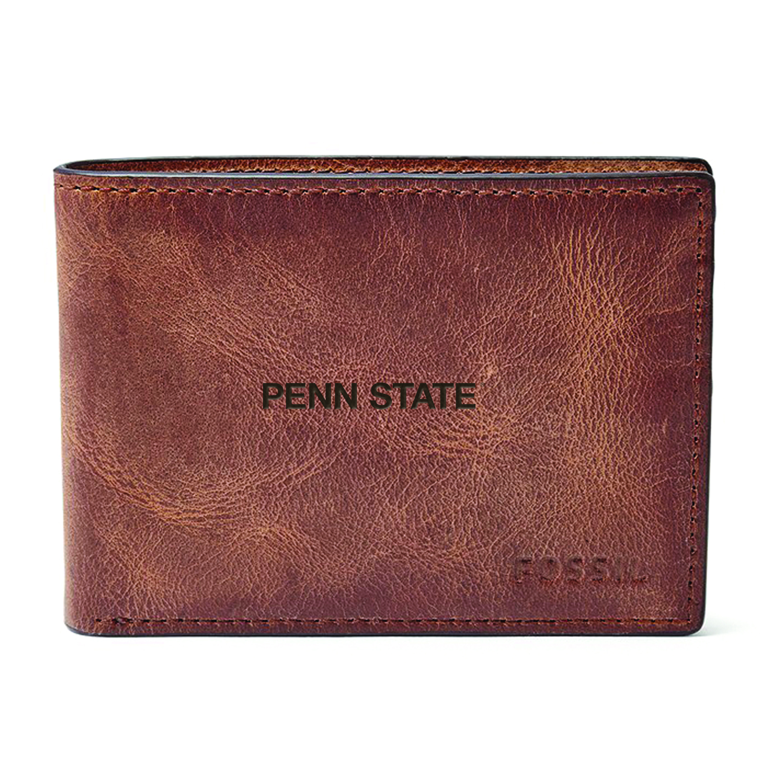 Men's Fossil Brown Penn State Nittany Lions Derrick Front Pocket Leather Bi-Fold Wallet