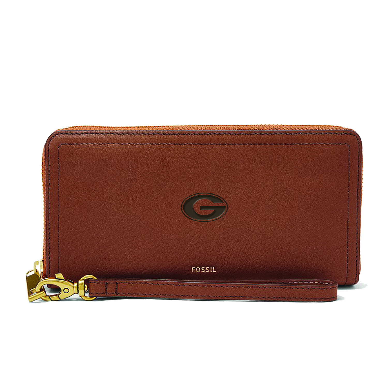Women's Fossil Brown Georgia Bulldogs Logan RFID Zip-Around Leather Clutch