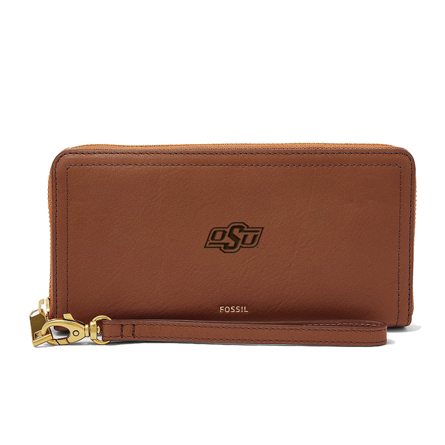 Women's Fossil Brown Oklahoma State Cowboys Logan RFID Zip-Around Leather Clutch