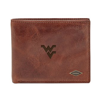 Men's Fossil Brown West Virginia Mountaineers Ryan RFID Flip ID Bi-Fold Wallet