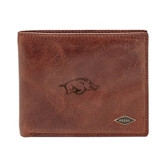 Men's Fossil Brown Arkansas Razorbacks Ryan RFID Flip ID Bi-Fold Wallet