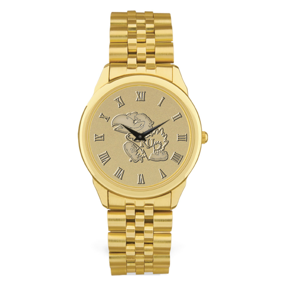 Men's Gold Kansas Jayhawks Medallion Rolled Link Bracelet Wristwatch