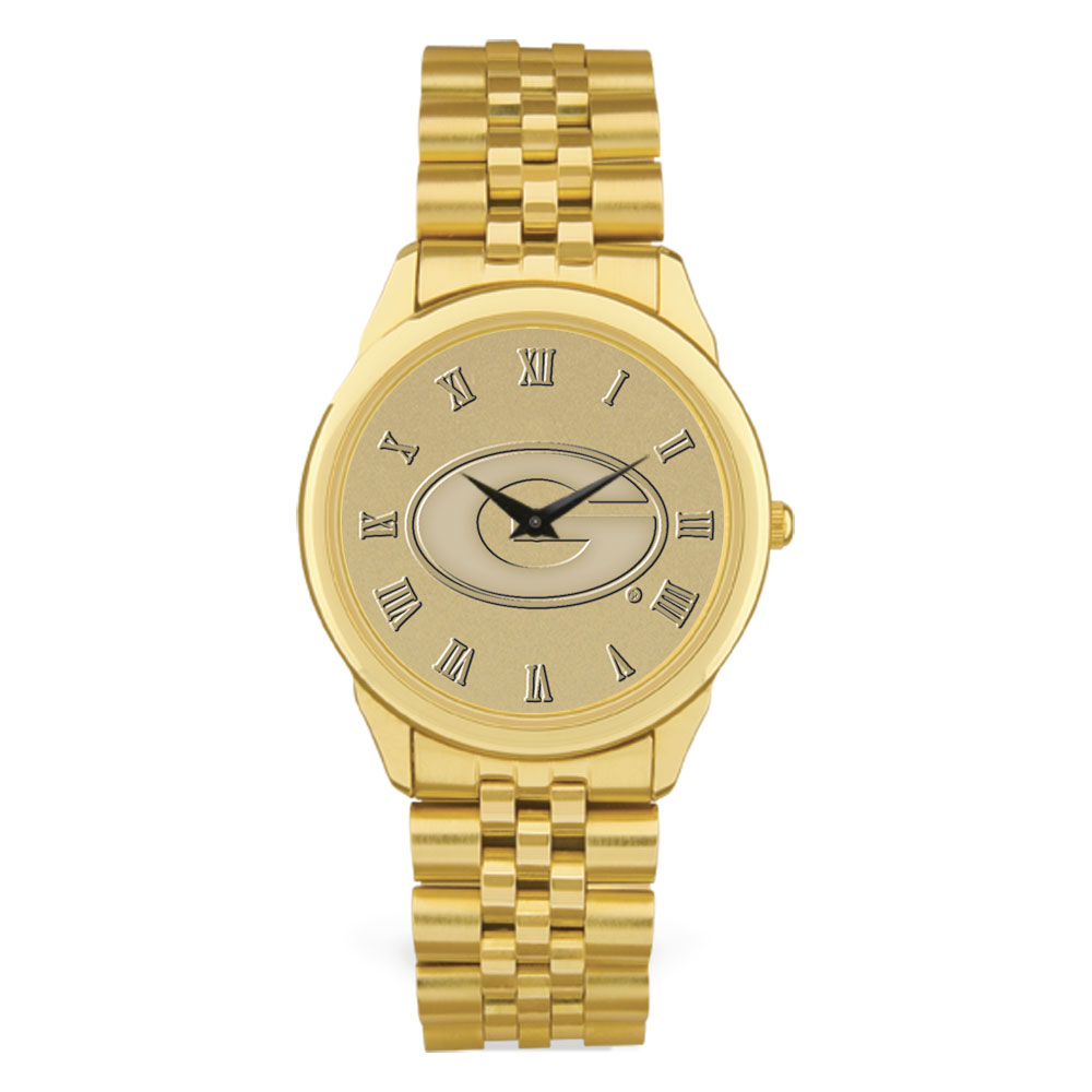 Men's Gold Georgia Bulldogs Medallion Rolled Link Bracelet Wristwatch