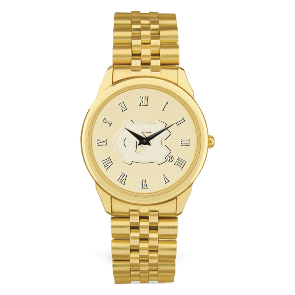 Men's Gold North Carolina Tar Heels Medallion Rolled Link Bracelet Wristwatch