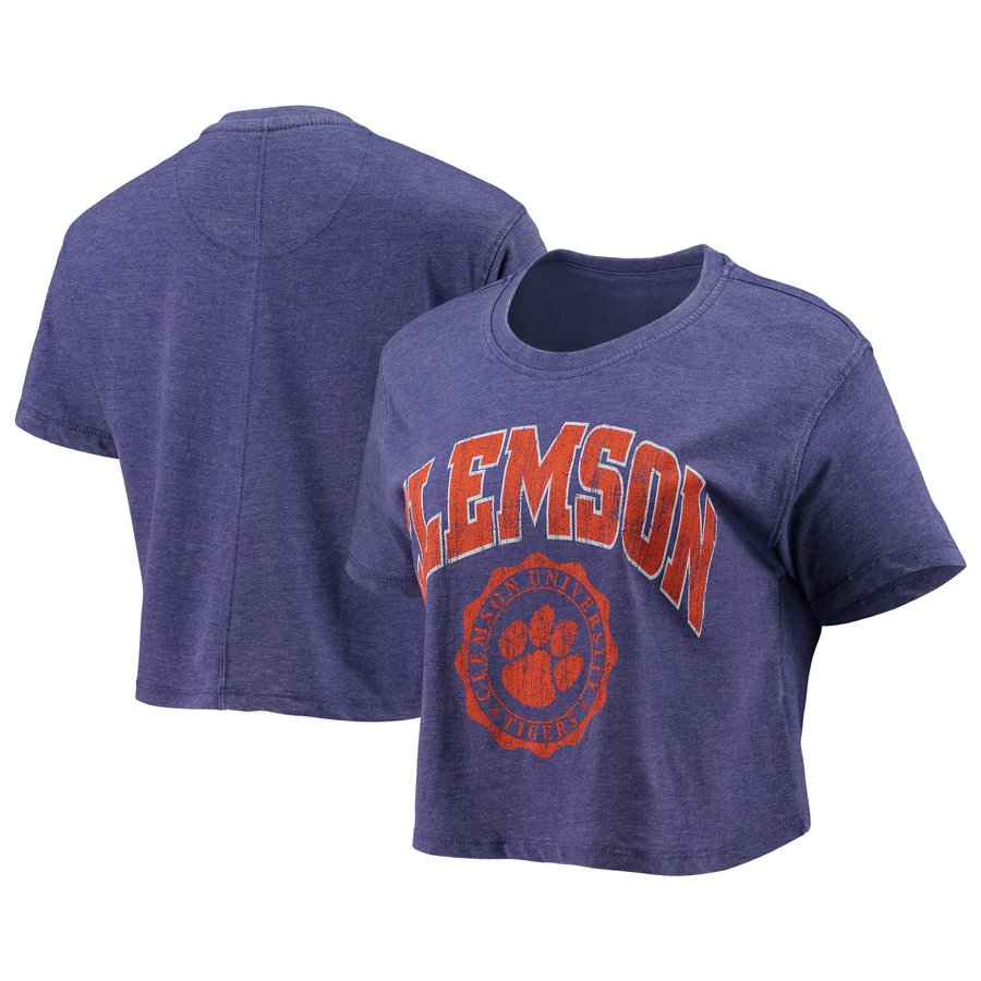 Women's Pressbox Purple Clemson Tigers Edith Vintage Burnout Crop T-Shirt