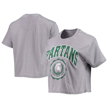 Women's Pressbox Heather Gray Michigan State Spartans Edith Vintage Burnout Crop T-Shirt