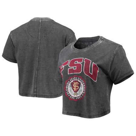 Women's Pressbox Black Florida State Seminoles Edith Vintage Burnout Crop T-Shirt
