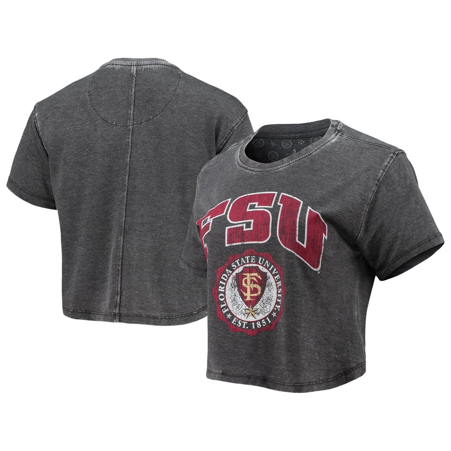 Women's Pressbox Black Florida State Seminoles Edith Vintage Burnout Crop T-Shirt