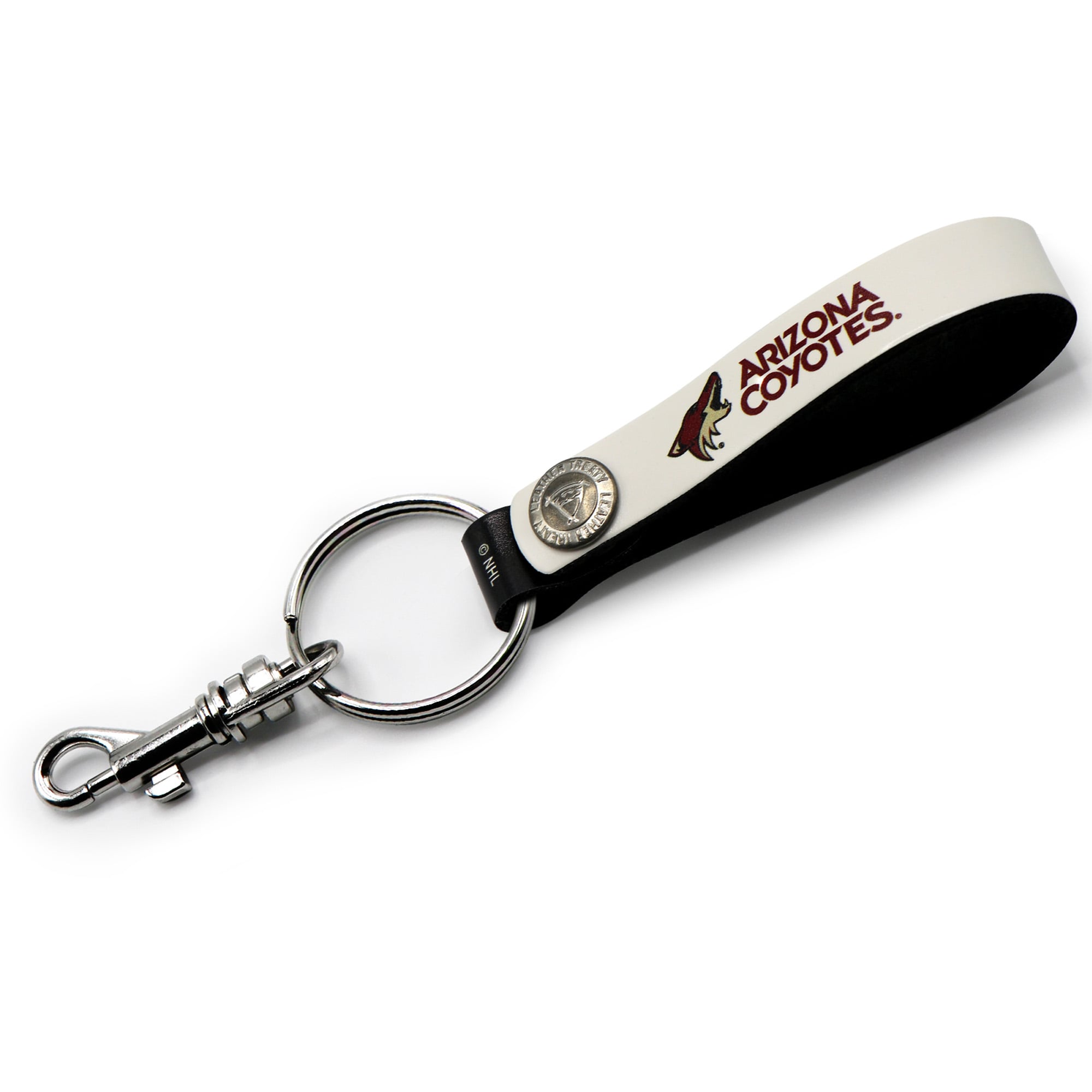 White Arizona Coyotes Personalized Leather Loop Keychain