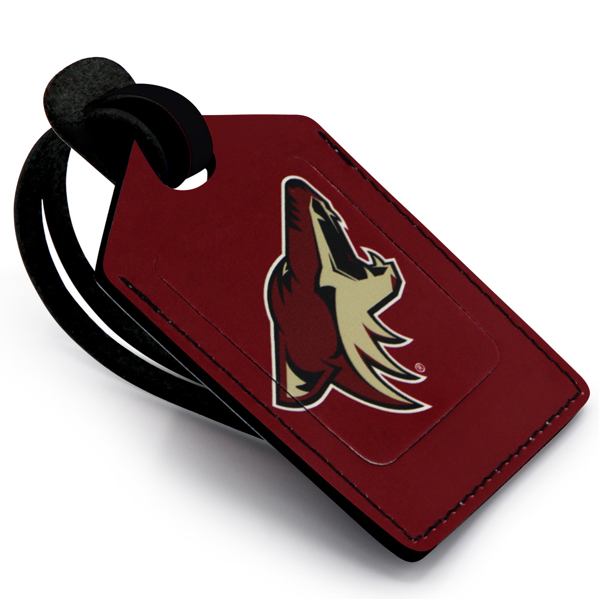 Burgundy Arizona Coyotes Personalized Leather Luggage Tag
