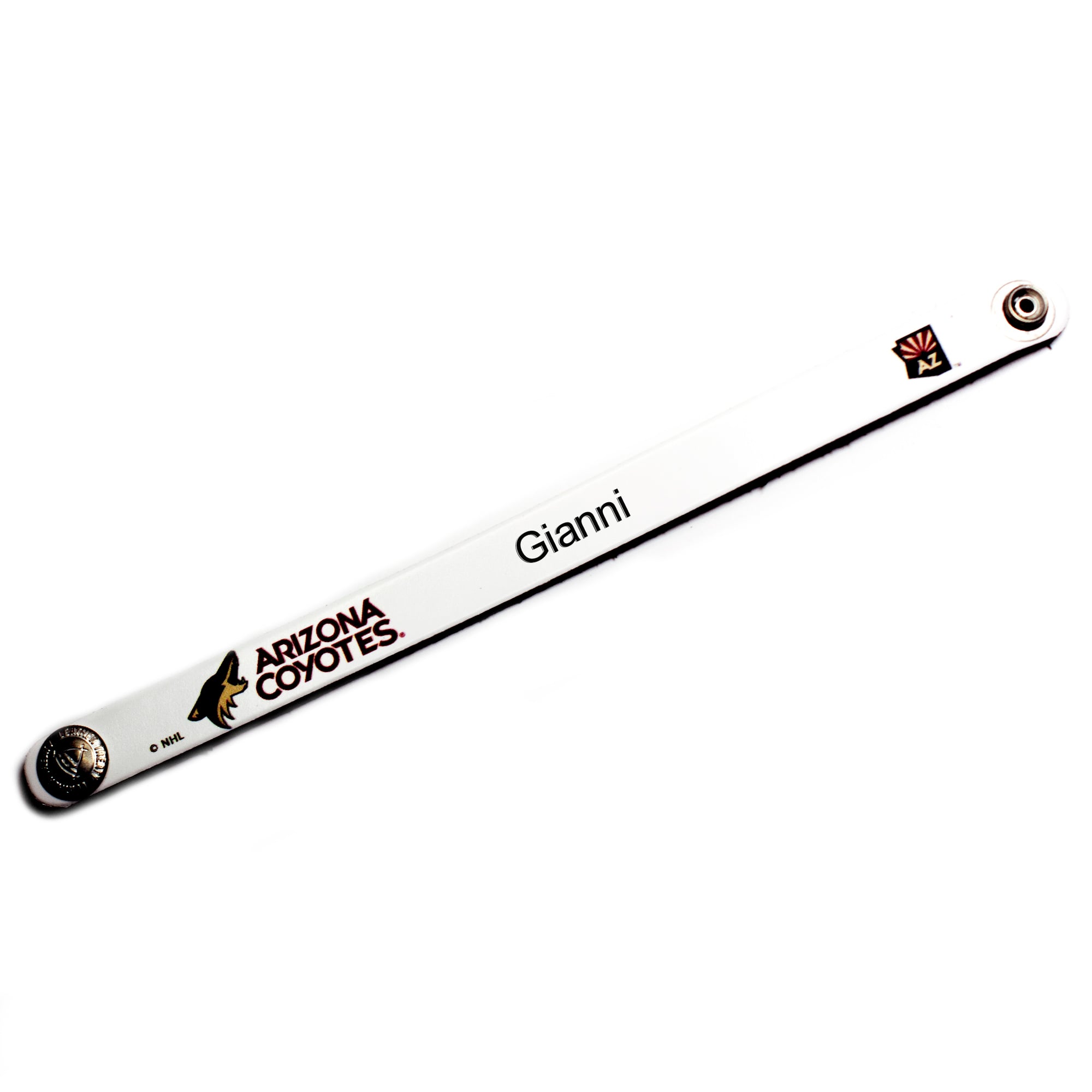 White Arizona Coyotes Personalized Leather Slim Bracelet
