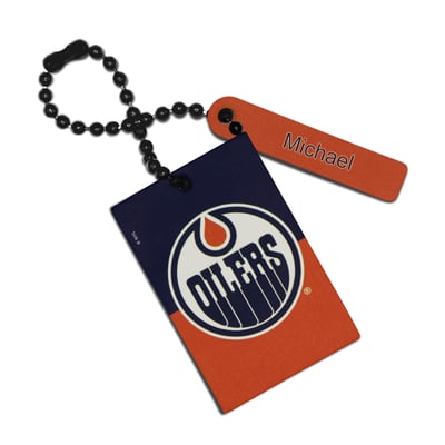 Navy Edmonton Oilers Logo Personalized Leather Rectangle Bag Tag