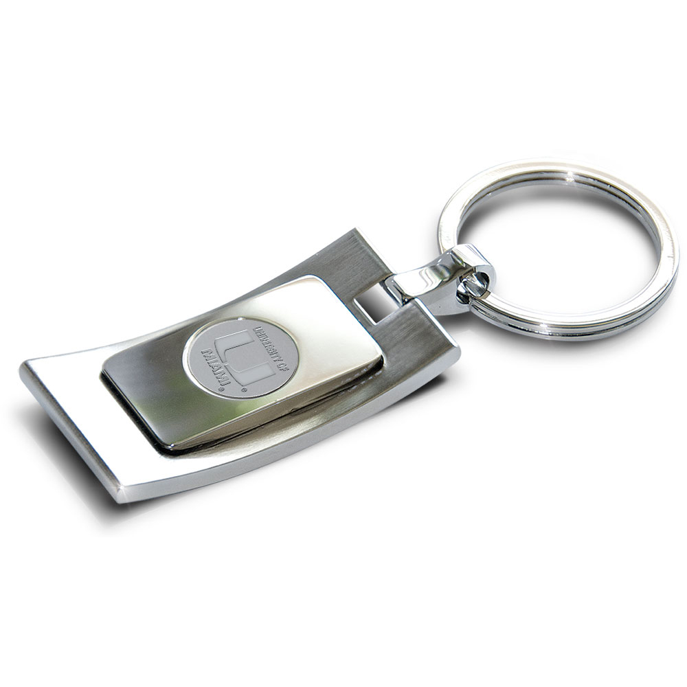 Silver Miami Hurricanes Curve Key Ring