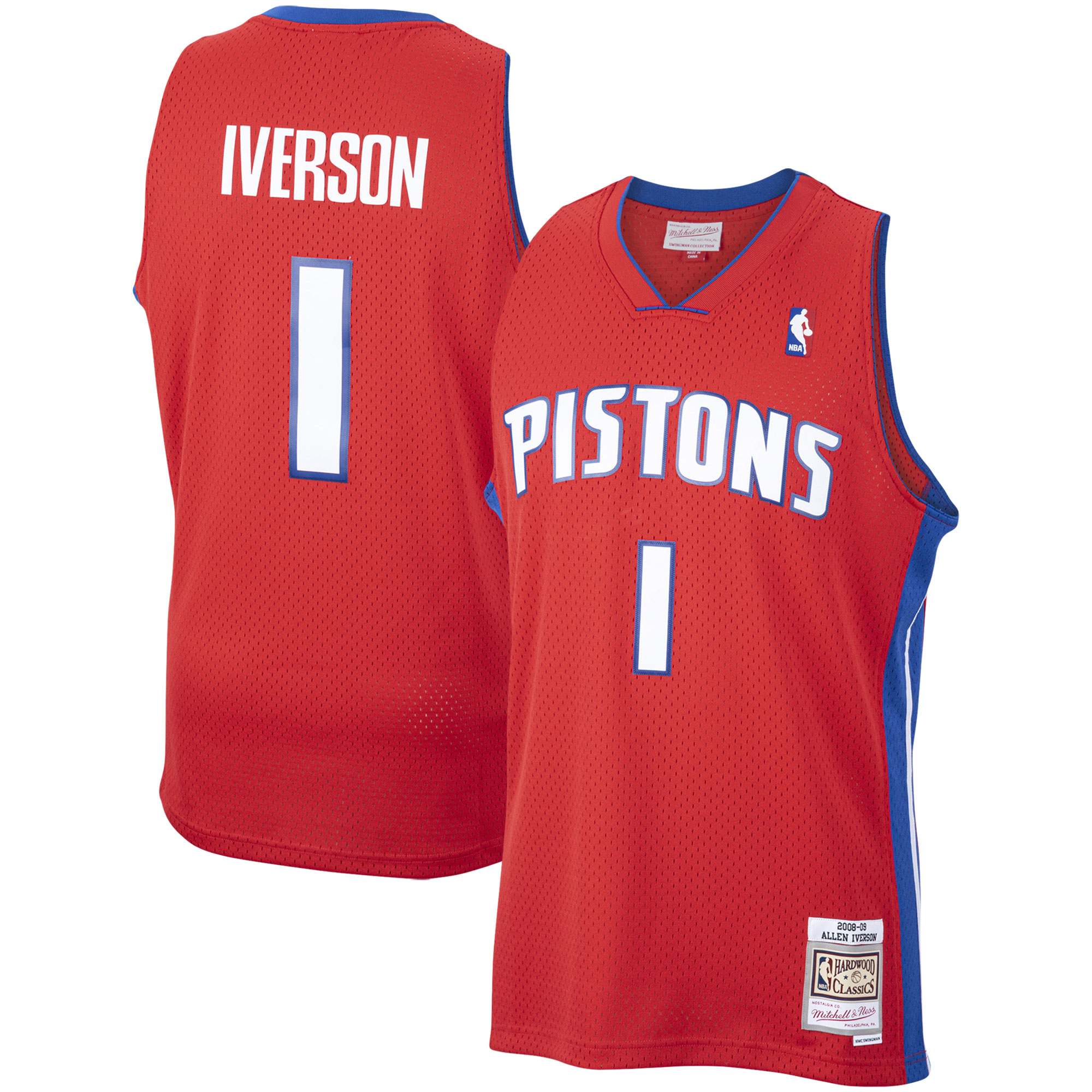 Men’s Mitchell & Ness Allen Iverson Red Detroit Pistons 2008/09 Hardwood Classics Swingman Jersey Men’s Mitchell & Ness Allen Iverson Red Detroit Pistons 2008/09 Hardwood Classics Swingman Jersey