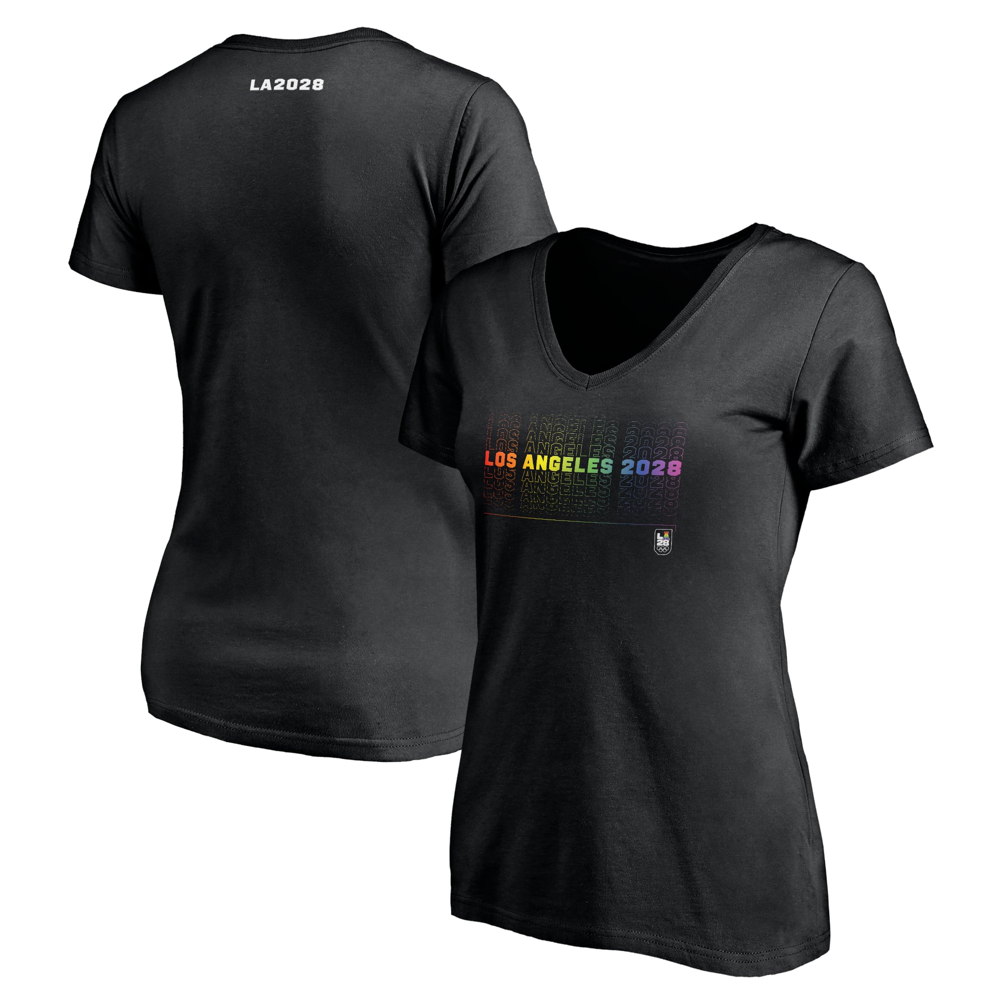 Women's Black LA28 Summer Olympics Pride Repeat V-Neck T-Shirt