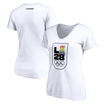 Women's White LA28 Summer Olympics Pride V-Neck T-Shirt