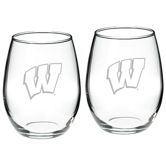 Wisconsin Badgers 2-Piece 21oz. Stemless Wine Glass Set