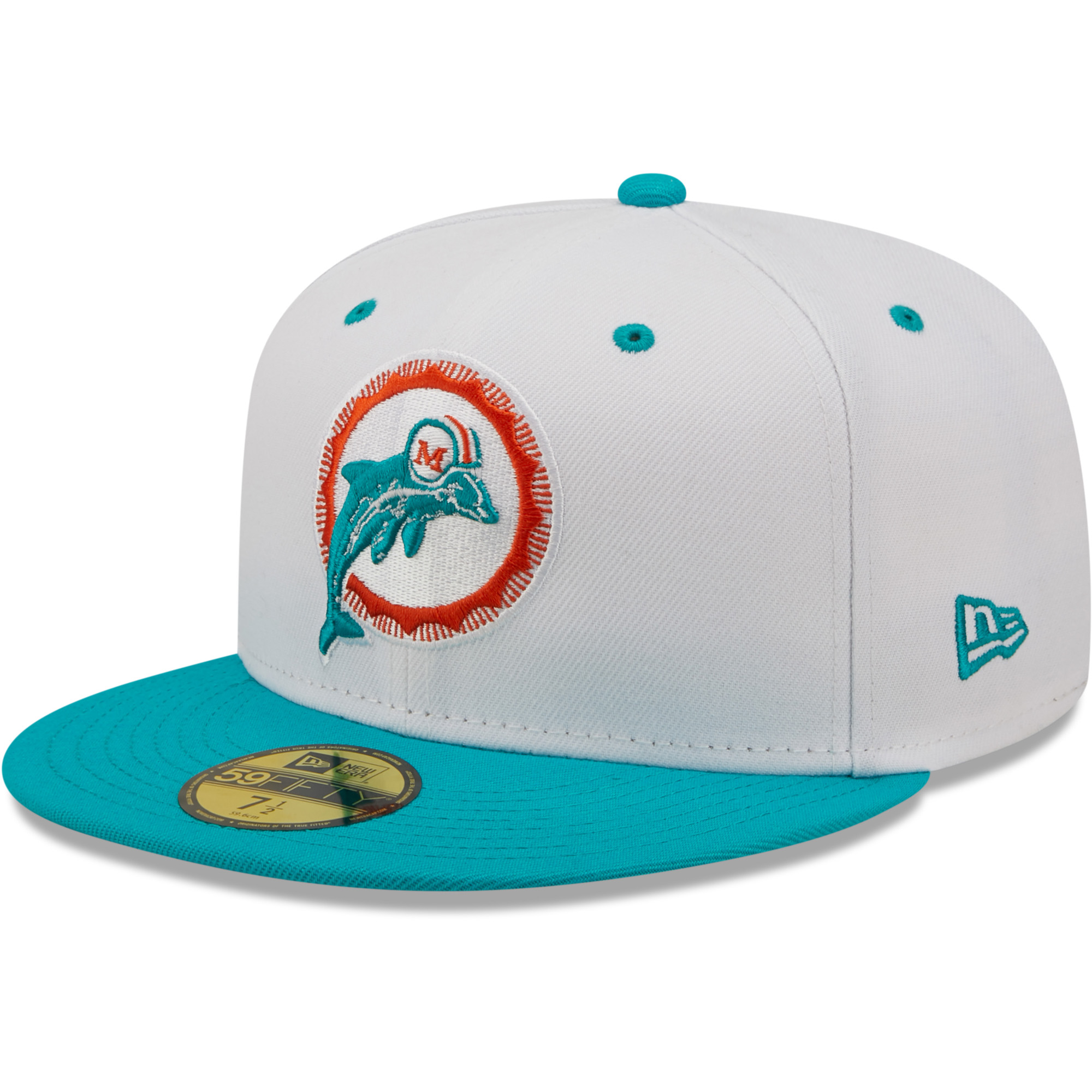 Men's New Era White/Aqua Miami Dolphins Flipside 2Tone 59FIFTY Fitted Hat