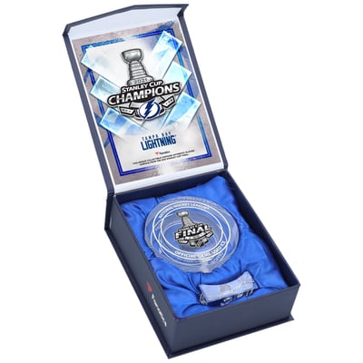 Tampa Bay Lightning 2021 Stanley Cup Champions Crystal Puck - Filled with Ice From the 2021 Stanley Cup Final