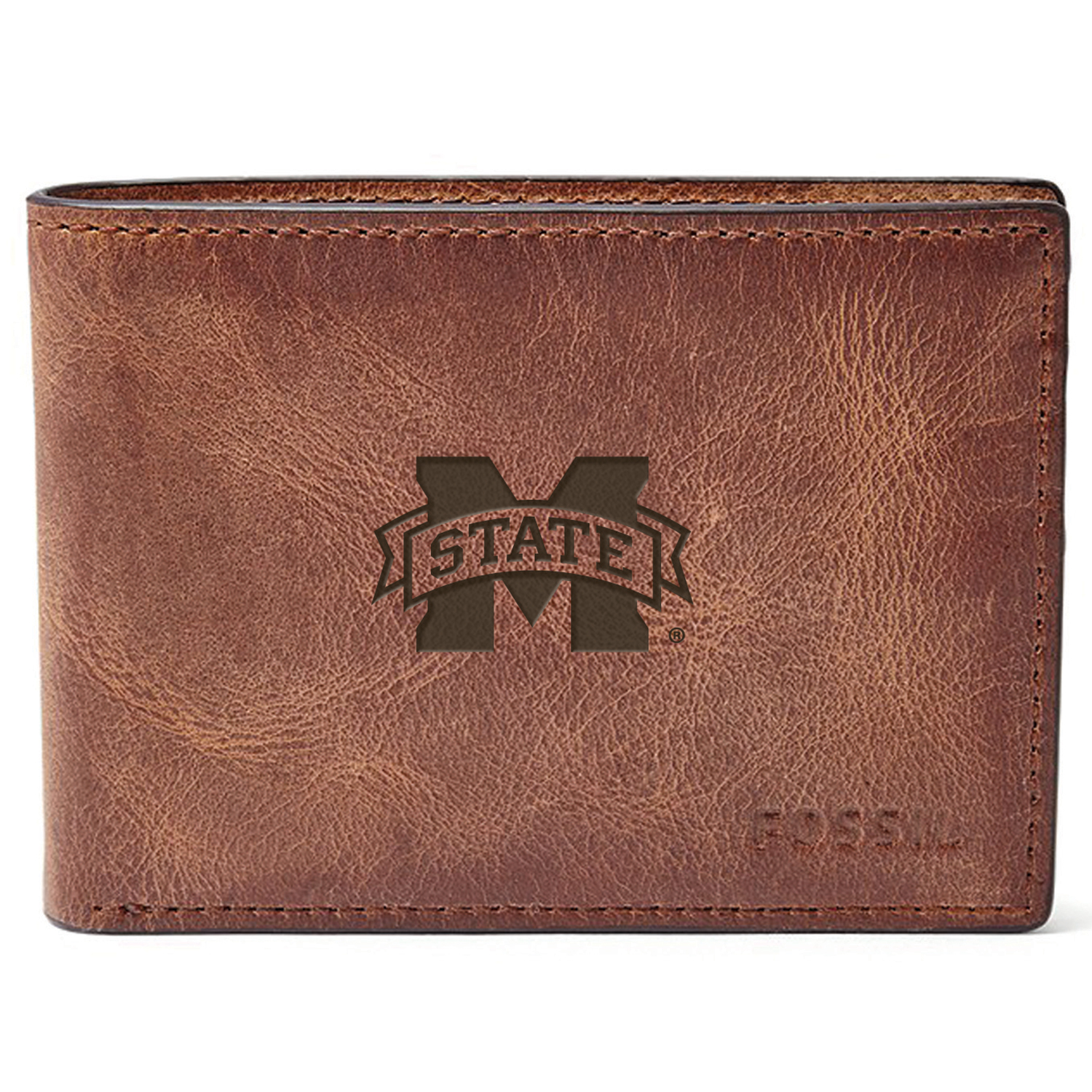 Men's Fossil Brown Mississippi State Bulldogs Leather Derrick Front Pocket Bifold Wallet