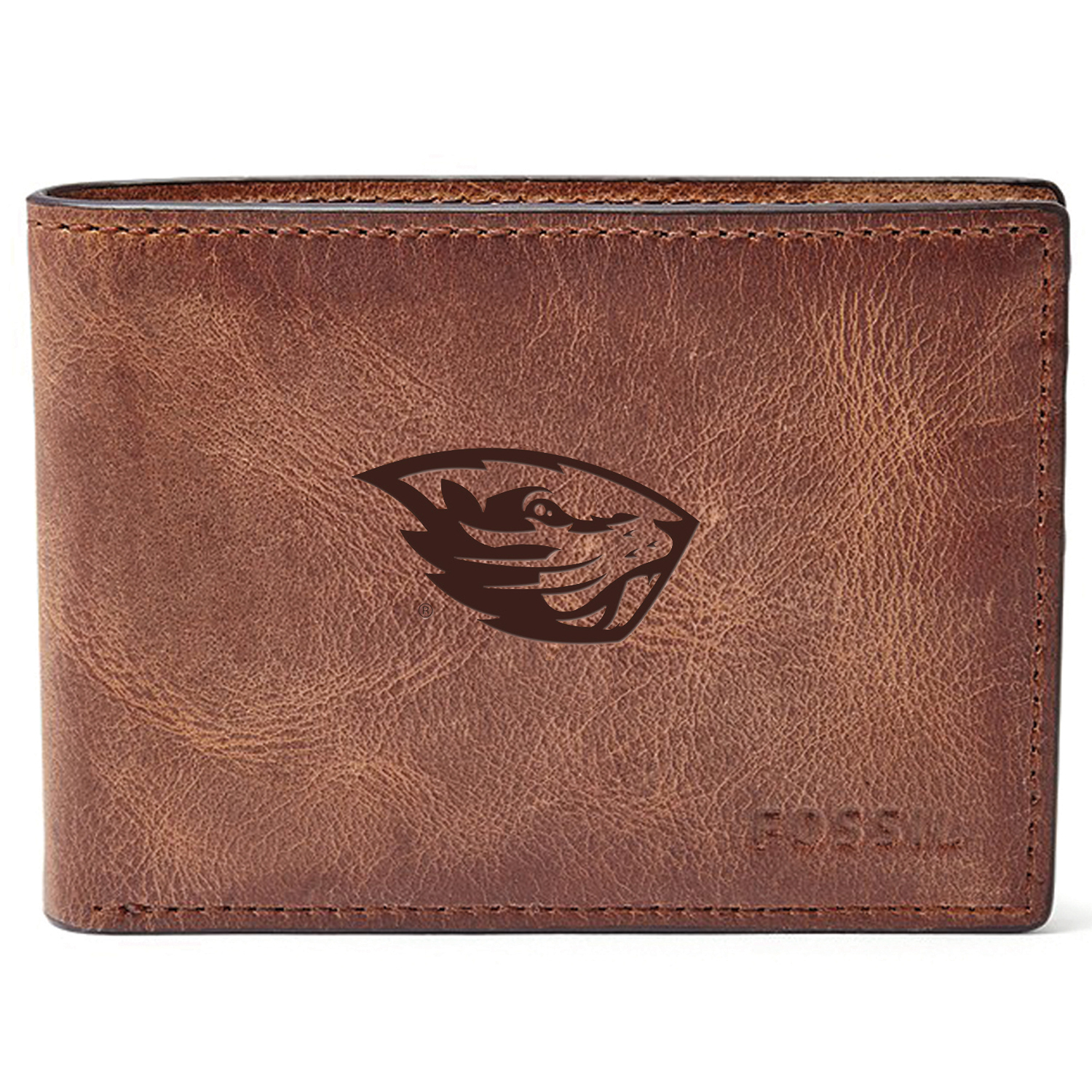 Men's Fossil Brown Oregon State Beavers Leather Derrick Front Pocket Bifold Wallet
