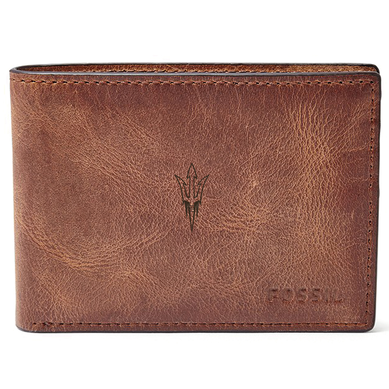 Men's Fossil Brown Arizona State Sun Devils Leather Derrick Front Pocket Bifold Wallet