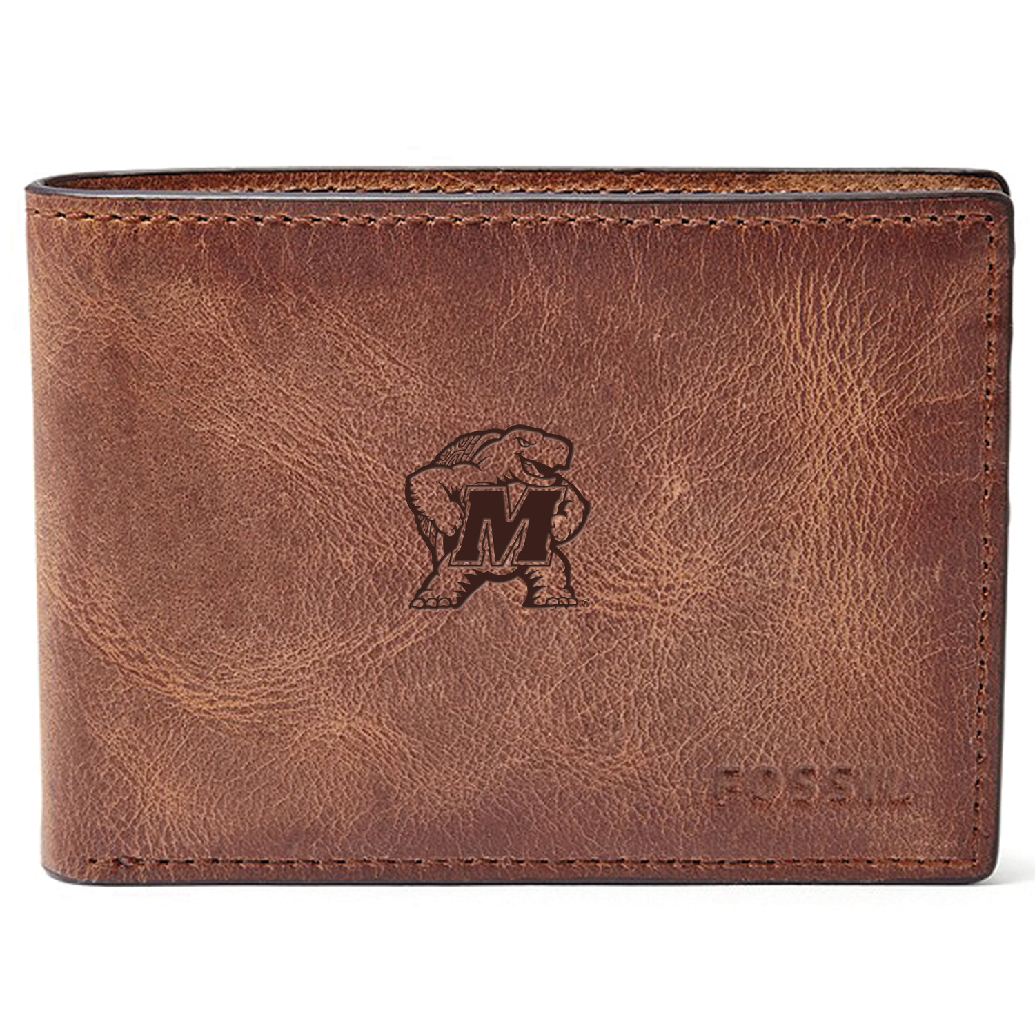Men's Fossil Brown Maryland Terrapins Leather Derrick Front Pocket Bifold Wallet