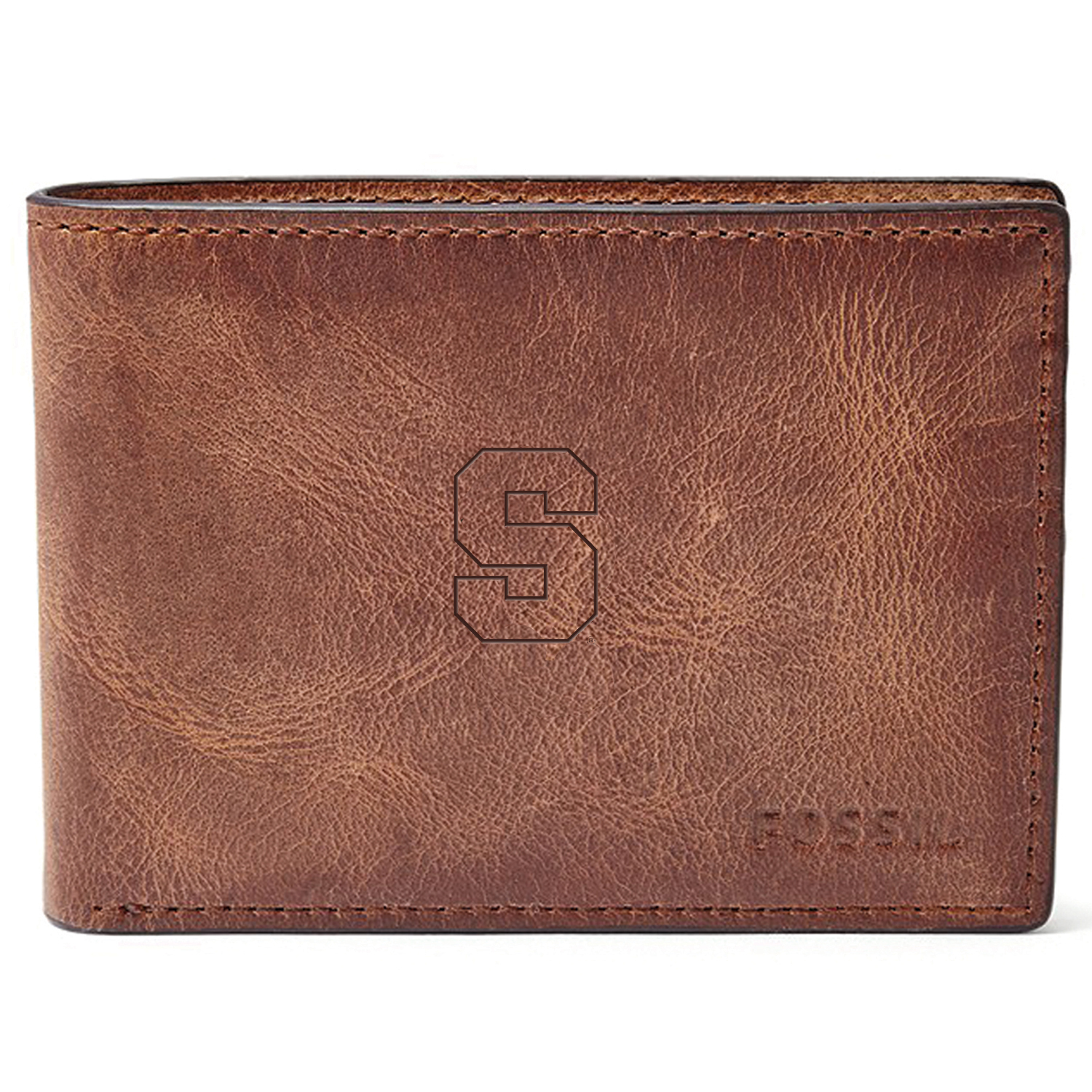 Men's Fossil Brown Syracuse Orange Leather Derrick Front Pocket Bifold Wallet